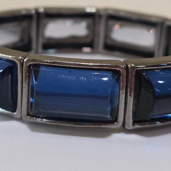 Navy Blue Dome Stones Charcoal Gray Link Stretch Modern Fashion Bracelet - Picture 6 of 12